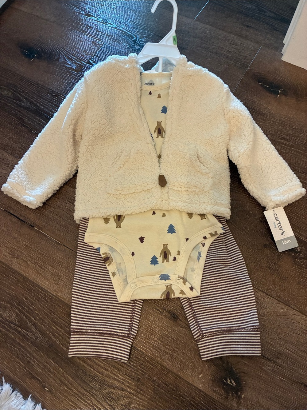 Carter Baby Boy 3 Piece Outfit. Brown & White. Bear. 18 month. New!